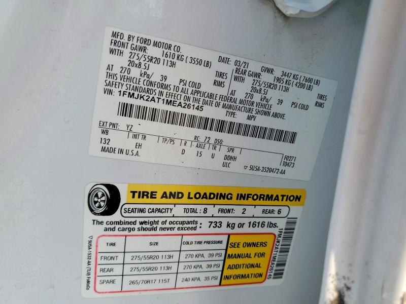 64809086 :رقم المزاد ، 1FMJK2AT1MEA26145 vin ، 2021 Ford Expedition مزاد بيع