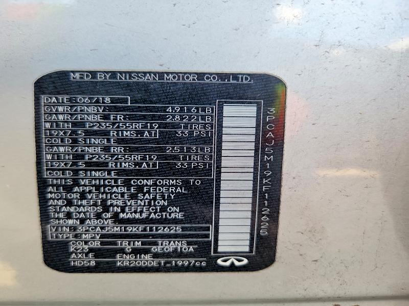 67268296 :رقم المزاد ، 3PCAJ5M19KF112625 vin ، 2019 Infiniti Qx50 مزاد بيع