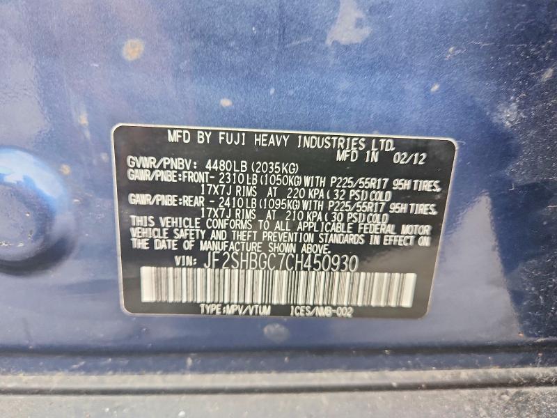 Продаж на аукціоні авто 2012 Subaru Forester, vin: JF2SHBGC7CH450930, номер лоту: 62831966