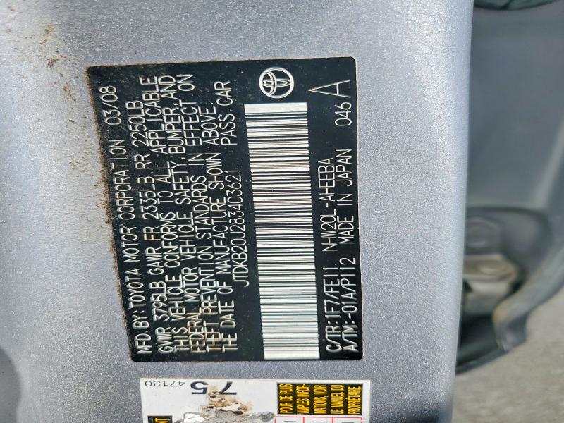 Продаж на аукціоні авто 2008 Toyota Prius, vin: JTDKB20U283403621, номер лоту: 62267606