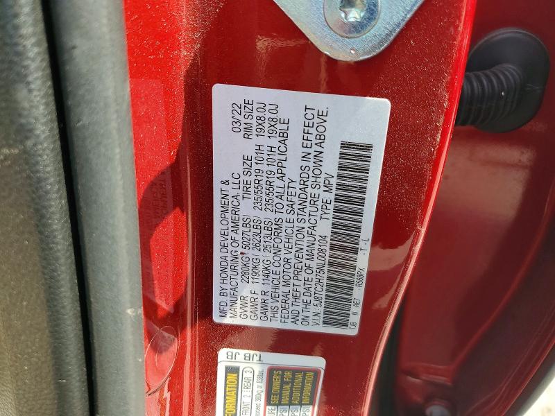 64079766 :رقم المزاد ، 5J8TC2H75NL008104 vin ، 2022 Acura Rdx مزاد بيع