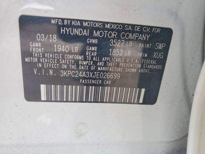 64828356 :رقم المزاد ، 3KPC24A3XJE026699 vin ، 2018 Hyundai Accent مزاد بيع