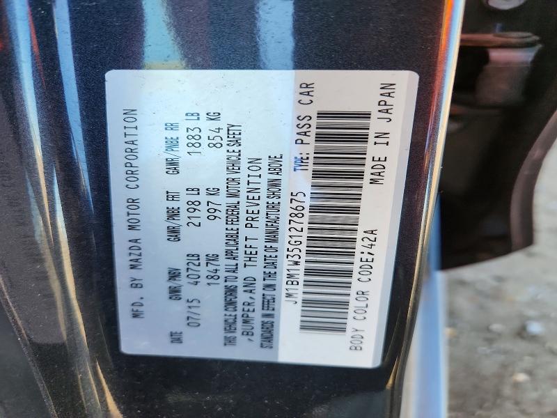 2016 Mazda 3 მანქანა იყიდება აუქციონზე, vin: JM1BM1W35G1278675, აუქციონის ნომერი: 65316646