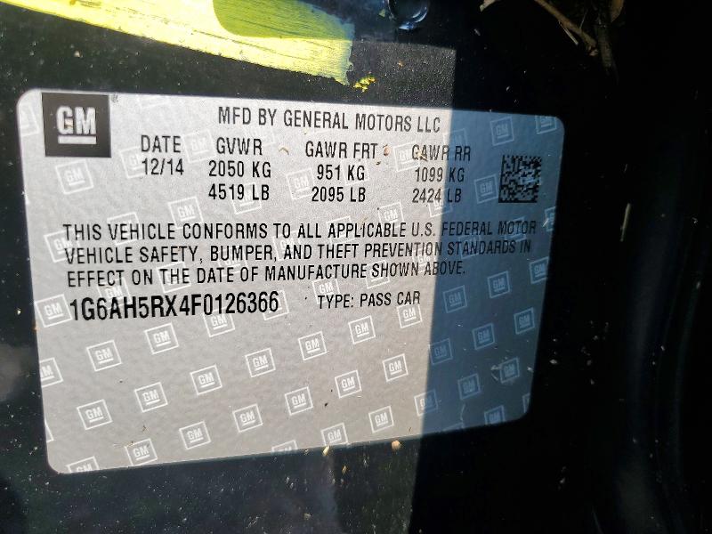 2015 Cadillac Ats მანქანა იყიდება აუქციონზე, vin: 1G6AH5RX4F0126366, აუქციონის ნომერი: 64983186
