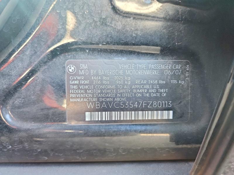 63388336 :رقم المزاد ، WBAVC53547FZ80113 vin ، 2007 Bmw 328 مزاد بيع