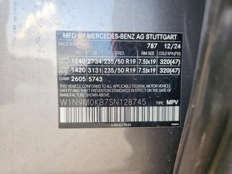 Aukcja sprzedaży 2025 Mercedes-benz Eqb, vin: W1N9M0KB7SN128745, numer aukcji: 65907326