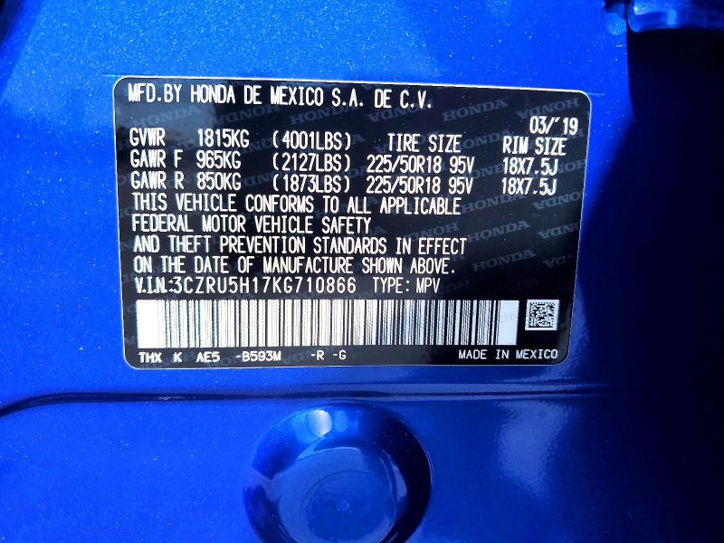 64060356 :رقم المزاد ، 3CZRU5H17KG710866 vin ، 2019 Honda Hr-v مزاد بيع