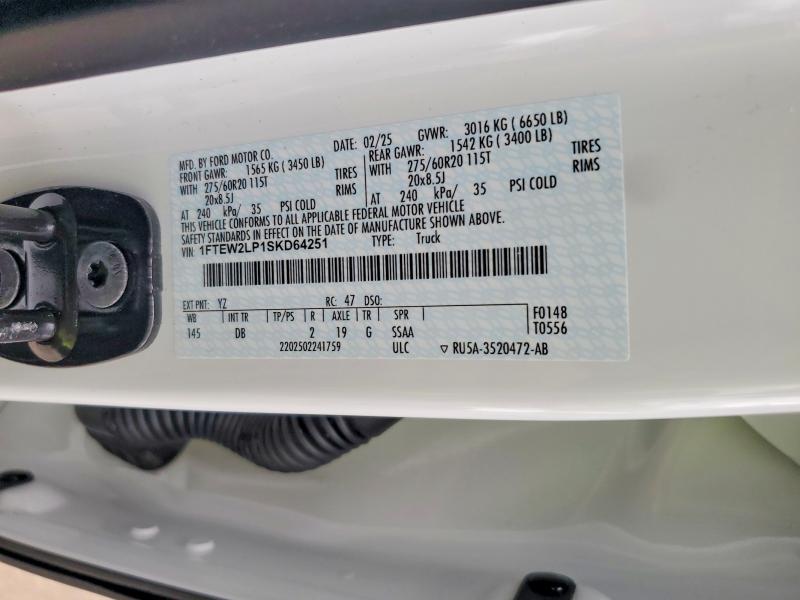 65136456 :رقم المزاد ، 1FTEW2LP1SKD64251 vin ، 2025 Ford F150 مزاد بيع