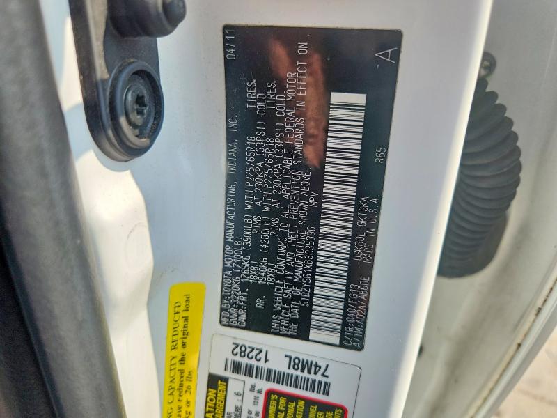 2011 Toyota Sequoia მანქანა იყიდება აუქციონზე, vin: 5TDZY5G1XBS035396, აუქციონის ნომერი: 64846806