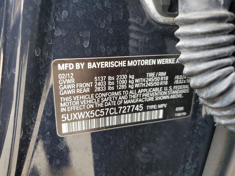Продаж на аукціоні авто 2012 Bmw X3, vin: 5UXWX5C57CL727745, номер лоту: 67025046