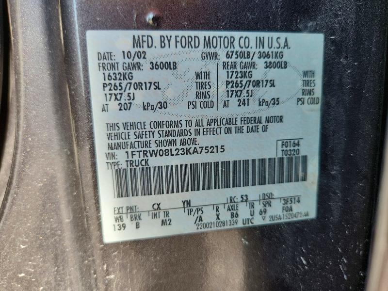 Продаж на аукціоні авто 2003 Ford F150, vin: 1FTRW08L23KA75215, номер лоту: 66223416