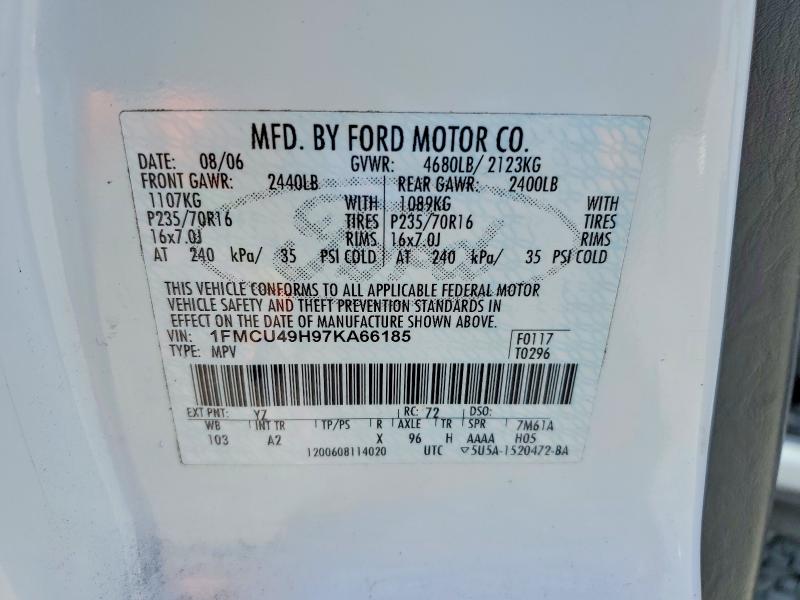 65499916 :رقم المزاد ، 1FMCU49H97KA66185 vin ، 2007 Ford Escape مزاد بيع