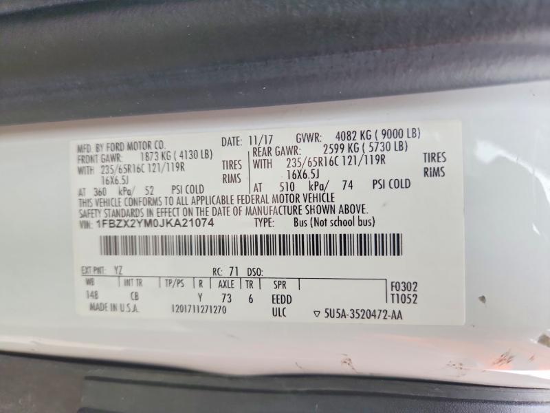 65208496 :رقم المزاد ، 1FBZX2YM0JKA21074 vin ، 2018 Ford Transit مزاد بيع