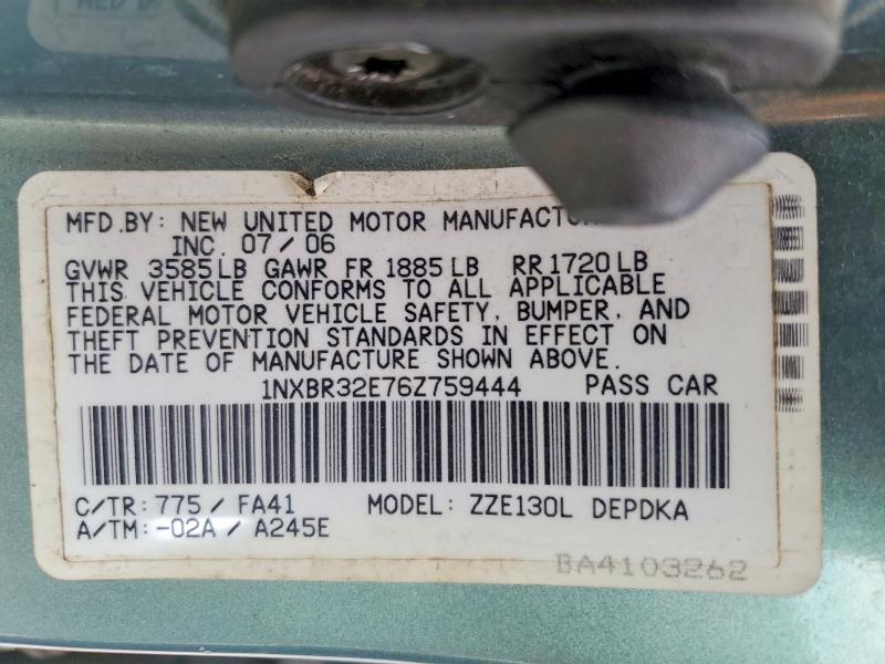 Aukcja sprzedaży 2006 Toyota Corolla, vin: 1NXBR32E76Z759444, numer aukcji: 66023396