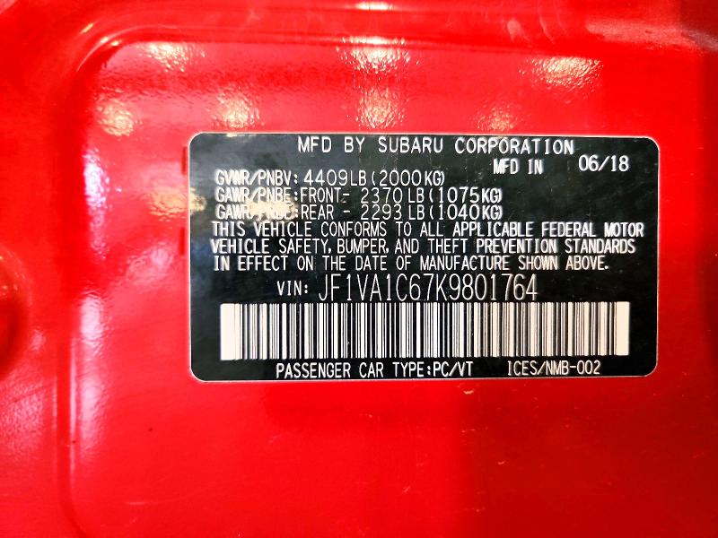 65480796 :رقم المزاد ، JF1VA1C67K9801764 vin ، 2019 Subaru Wrx مزاد بيع