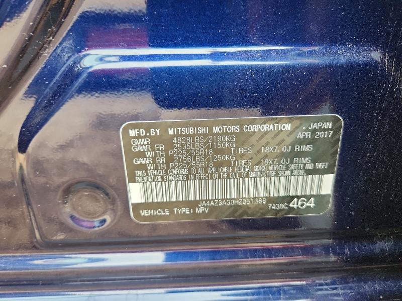 64149186 :رقم المزاد ، JA4AZ3A30HZ051388 vin ، 2017 Mitsubishi Outlander مزاد بيع