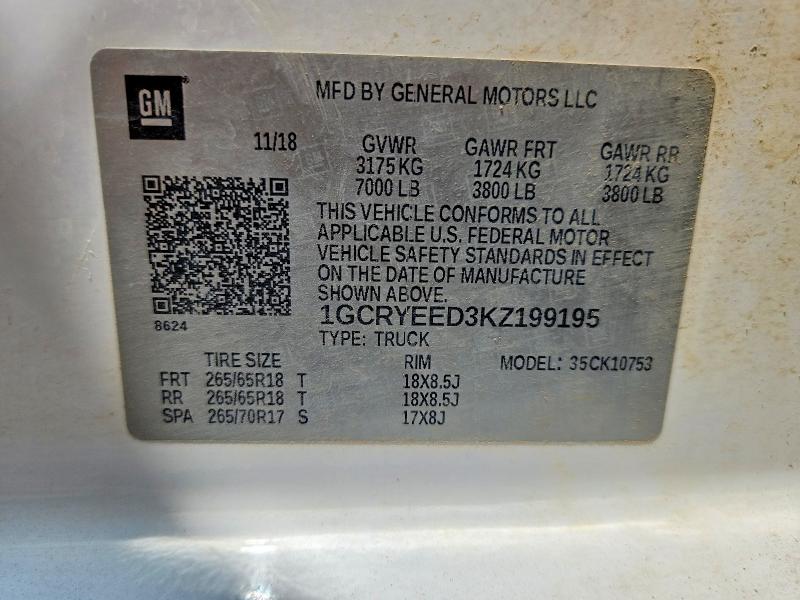 Продажа на аукционе авто 2019 Chevrolet Silverado, vin: 1GCRYEED3KZ199195, номер лота: 63250336