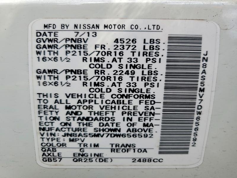 63501876 :رقم المزاد ، JN8AS5MV7DW656592 vin ، 2013 Nissan Rogue مزاد بيع
