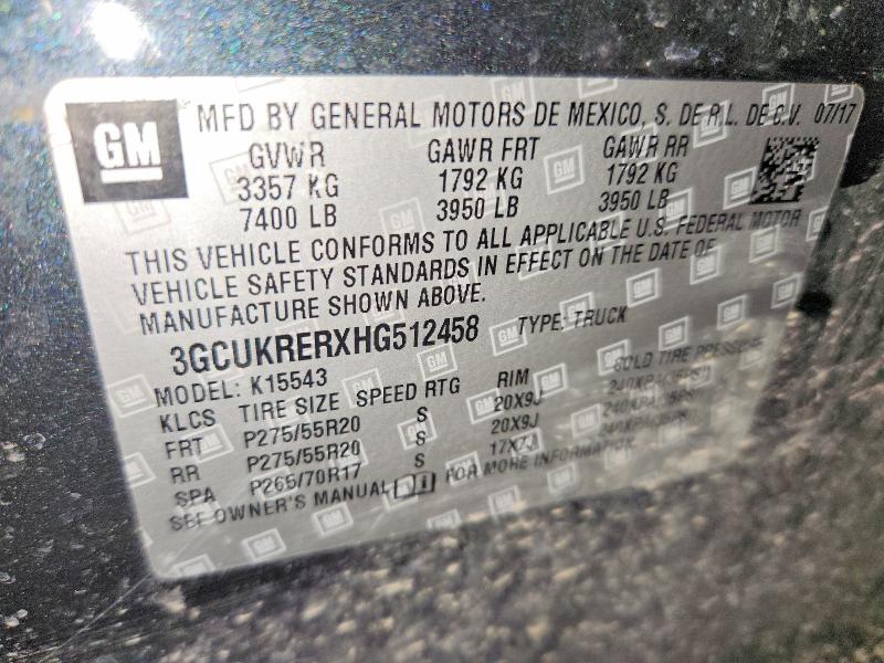 Aukcja sprzedaży 2017 Chevrolet Silverado, vin: 3GCUKRERXHG512458, numer aukcji: 62711256