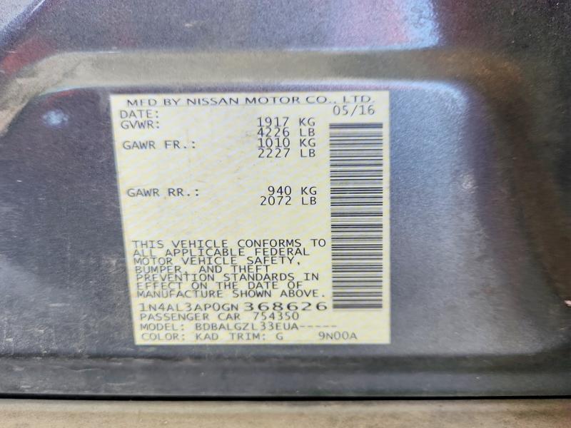 66335106 :رقم المزاد ، 1N4AL3AP0GN368626 vin ، 2016 Nissan Altima مزاد بيع