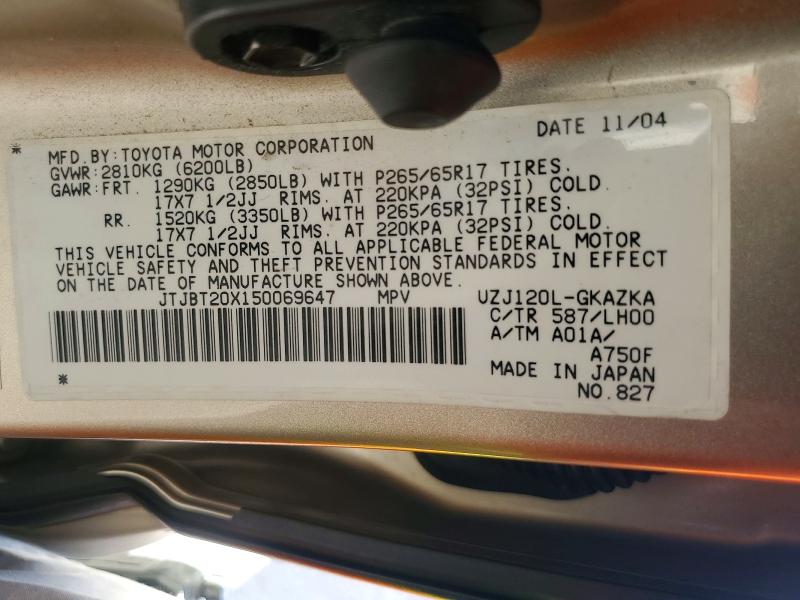 Продаж на аукціоні авто 2005 Lexus Gx, vin: JTJBT20X150069647, номер лоту: 65752526
