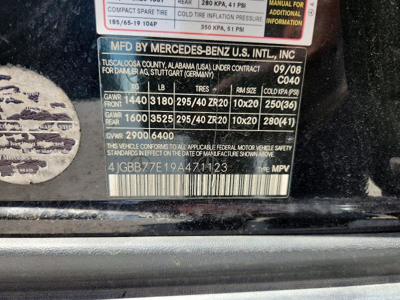 2009 Mercedes-benz Ml მანქანა იყიდება აუქციონზე, vin: 4JGBB77E19A471123, აუქციონის ნომერი: 65411096