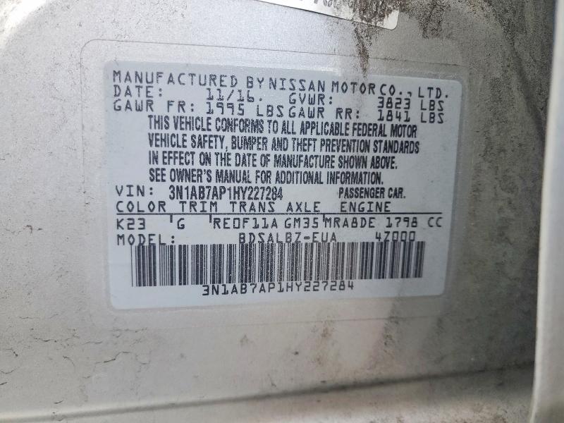 64813246 :رقم المزاد ، 3N1AB7AP1HY227284 vin ، 2017 Nissan Sentra مزاد بيع