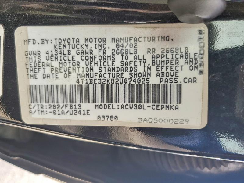 Продаж на аукціоні авто 2002 Toyota Camry, vin: 4T1BE32K82U074025, номер лоту: 64704736