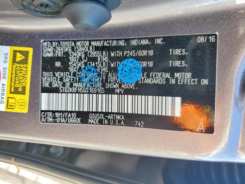 Aukcja sprzedaży 2016 Toyota Highlander, vin: 5TDZKRFH5GS169165, numer aukcji: 66067796