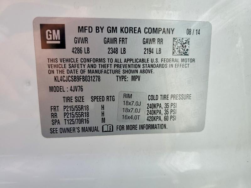65370666 :رقم المزاد ، KL4CJCSB9FB031278 vin ، 2015 Buick Encore مزاد بيع