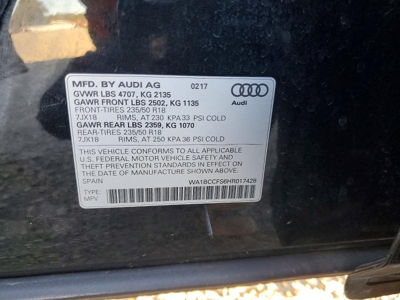 2017 Audi Q3 მანქანა იყიდება აუქციონზე, vin: WA1BCCFS6HR017428, აუქციონის ნომერი: 66922956
