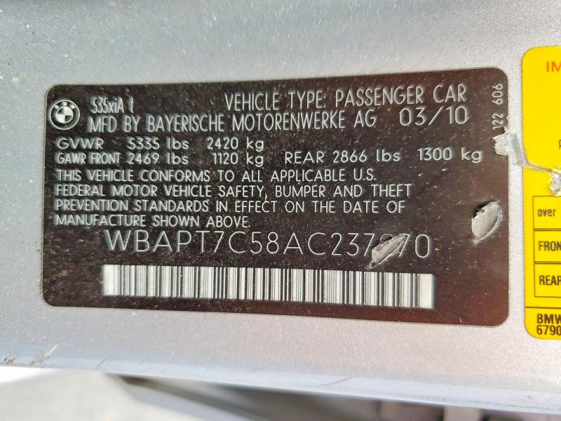 Aukcja sprzedaży 2010 Bmw 535, vin: WBAPT7C58AC237970, numer aukcji: 62781246