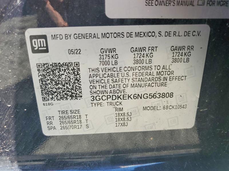 66944506 :رقم المزاد ، 3GCPDKEK6NG563808 vin ، 2022 Chevrolet Silverado مزاد بيع