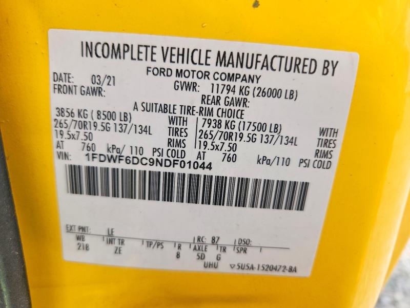 2022 Ford F650 მანქანა იყიდება აუქციონზე, vin: 1FDWF6DC9NDF01044, აუქციონის ნომერი: 70570506