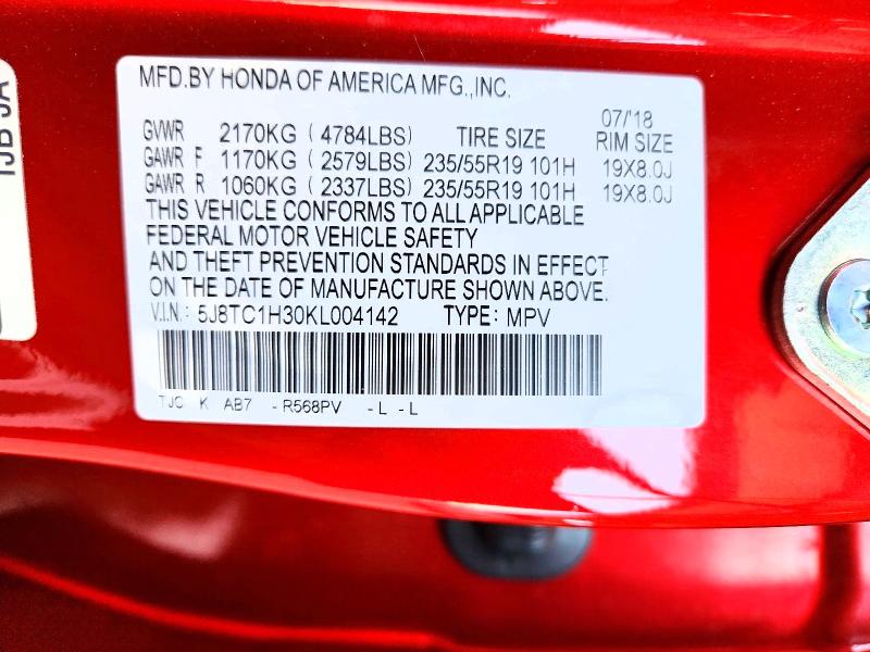 66732966 :رقم المزاد ، 5J8TC1H30KL004142 vin ، 2019 Acura Rdx مزاد بيع