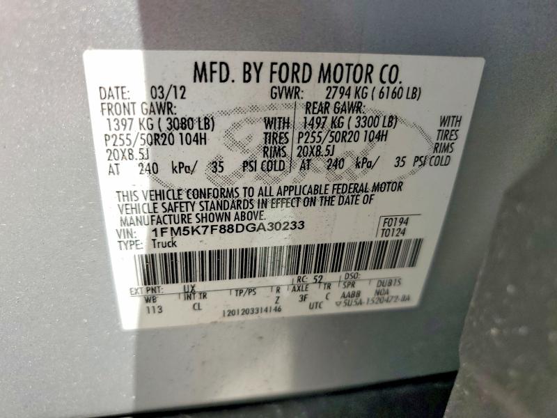 Продажа на аукционе авто 2013 Ford Explorer, vin: 1FM5K7F88DGA30233, номер лота: 65127536