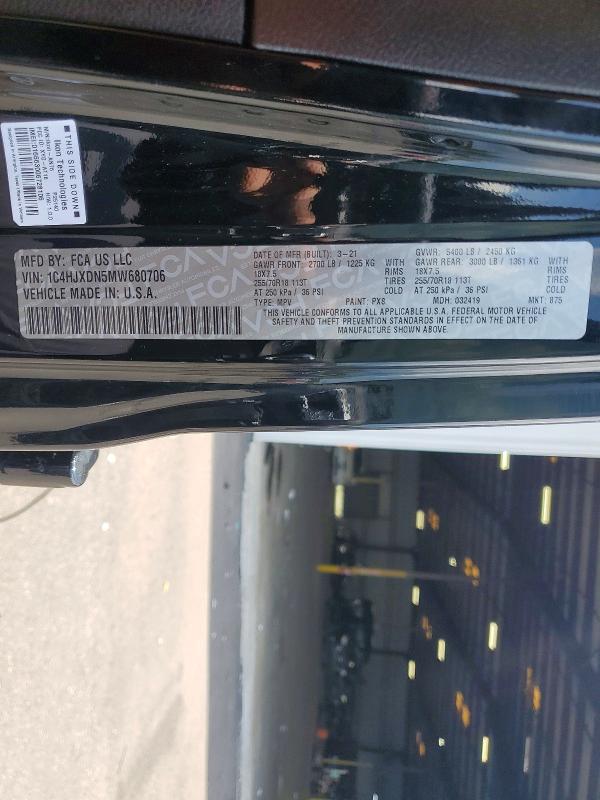 2021 Jeep Wrangler Unlimited მანქანა იყიდება აუქციონზე, vin: 1C4HJXDN5MW680706, აუქციონის ნომერი: 63969486