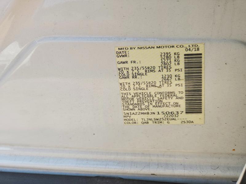 Aukcja sprzedaży 2018 Nissan Murano, vin: 5N1AZ2MH8JN150637, numer aukcji: 66824736