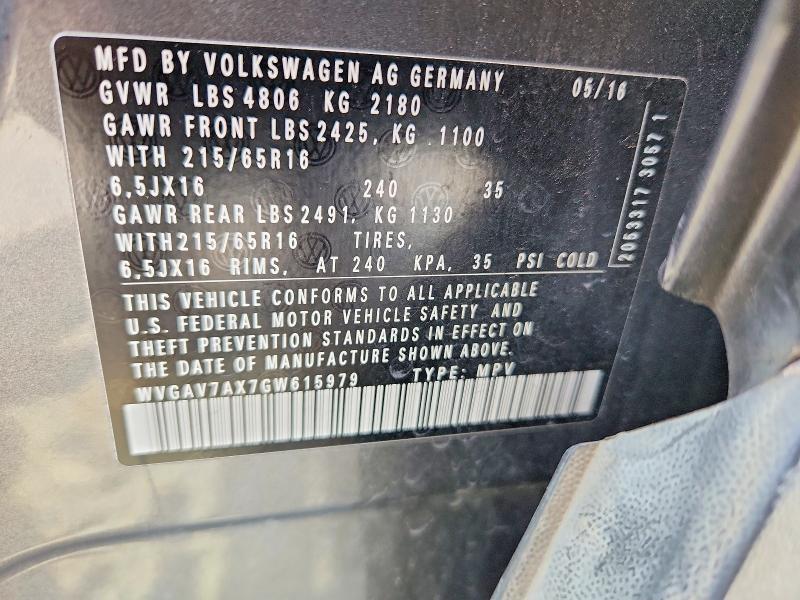 Aukcja sprzedaży 2016 Volkswagen Tiguan, vin: WVGAV7AX7GW615979, numer aukcji: 65633186