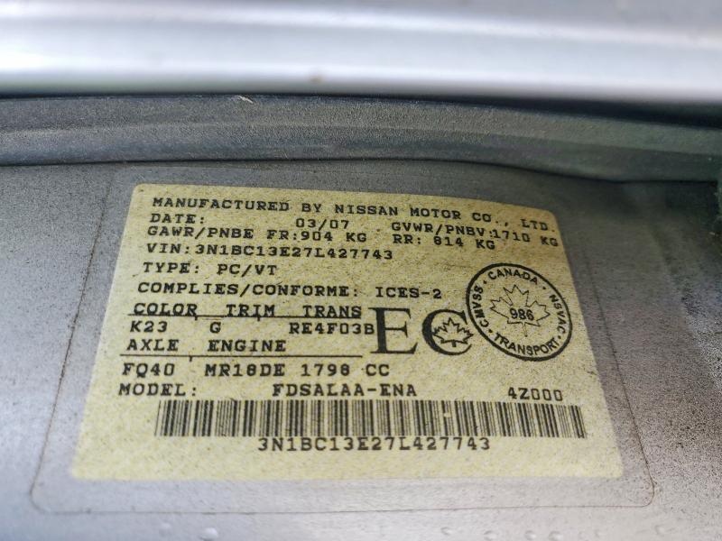 Продажа на аукционе авто 2007 Nissan Versa, vin: 3N1BC13E27L427743, номер лота: 63418356