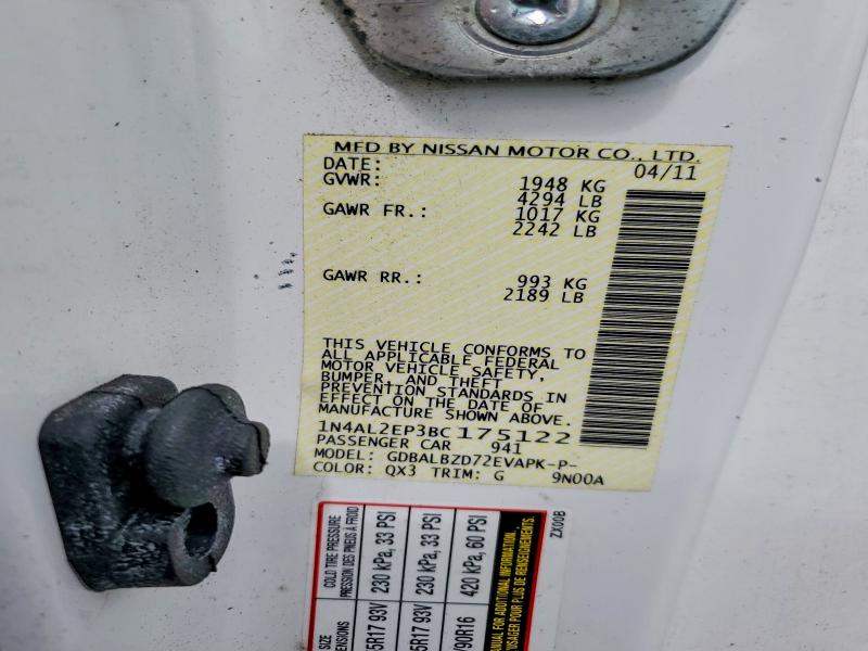 2011 Nissan Altima მანქანა იყიდება აუქციონზე, vin: 1N4AL2EP3BC175122, აუქციონის ნომერი: 65594256