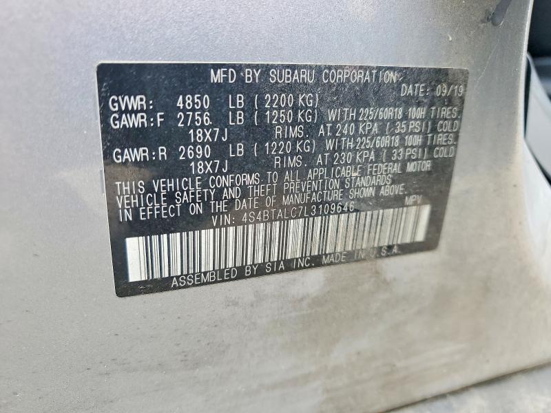 Продаж на аукціоні авто 2020 Subaru Outback, vin: 4S4BTALC7L3109646, номер лоту: 65691966
