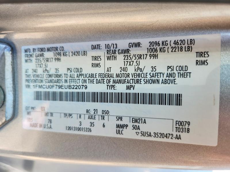 2014 Ford Escape მანქანა იყიდება აუქციონზე, vin: 1FMCU0F79EUB22079, აუქციონის ნომერი: 66507586