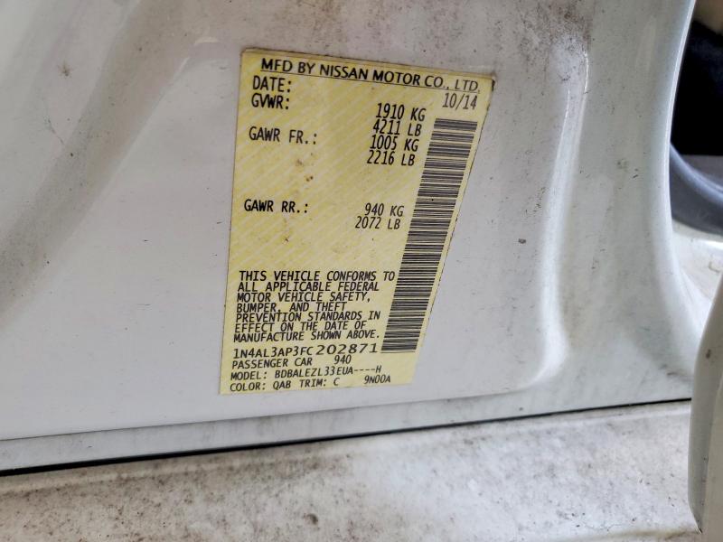 2015 Nissan Altima მანქანა იყიდება აუქციონზე, vin: 1N4AL3AP3FC202871, აუქციონის ნომერი: 65365656