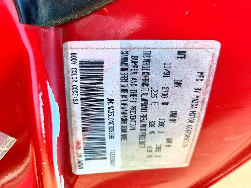 63726636 :رقم المزاد ، JM1NA3510N0308296 vin ، 1992 Mazda Mx-5 Miata مزاد بيع