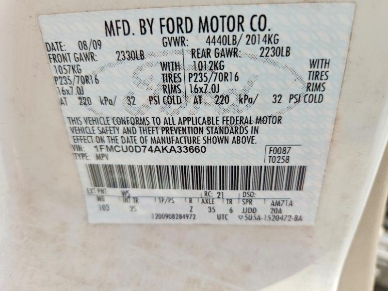 Aukcja sprzedaży 2010 Ford Escape, vin: 1FMCU0D74AKA33660, numer aukcji: 64731576