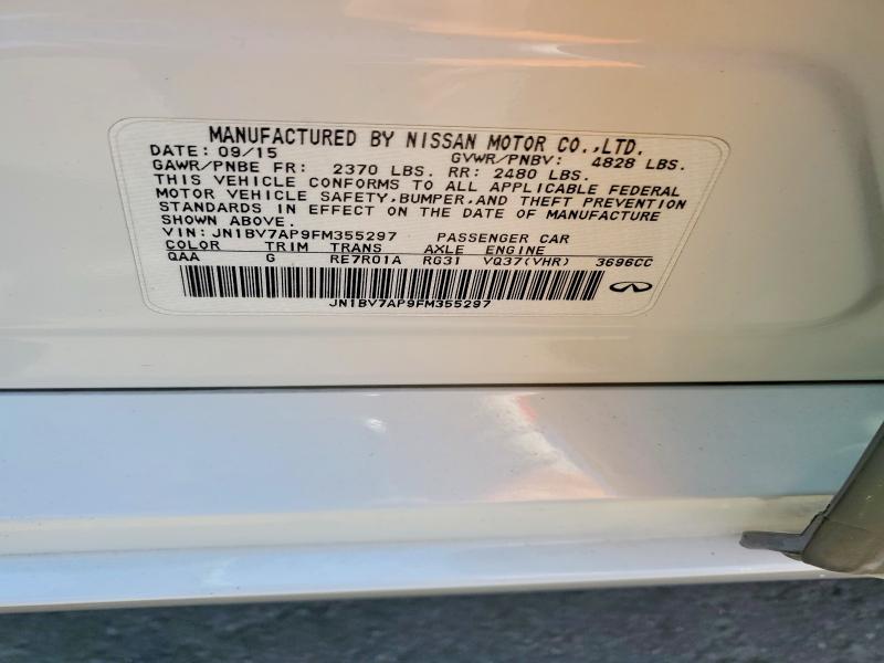 65567966 :رقم المزاد ، JN1BV7AP9FM355297 vin ، 2015 Infiniti Q50 مزاد بيع