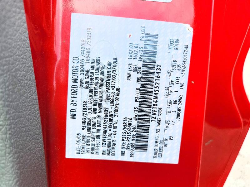 2005 Ford Mustang მანქანა იყიდება აუქციონზე, vin: 1ZVFT84N455216432, აუქციონის ნომერი: 64248076