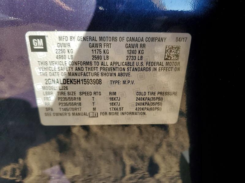 Продаж на аукціоні авто 2017 Chevrolet Equinox, vin: 2GNALDEK5H1593908, номер лоту: 66320216