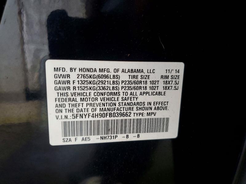 Aukcja sprzedaży 2015 Honda Pilot, vin: 5FNYF4H90FB039662, numer aukcji: 65634676